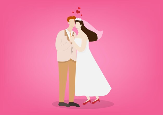 La feliz pareja teniendo una ceremonia de boda La novia y el novio en un vestido de novia