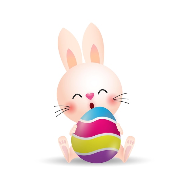 Feliz Pascua Conejito Conejito con una plantilla de banner de huevo pintado aislado sobre fondo blanco 3d
