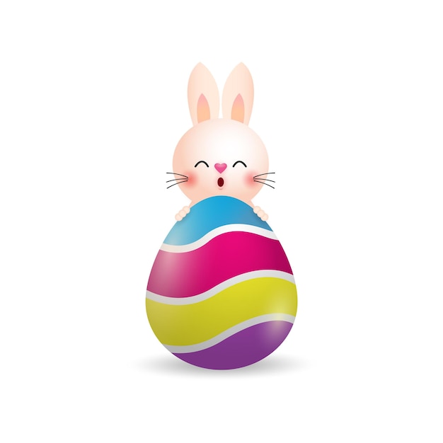 Feliz Pascua Conejito Conejito con una plantilla de banner de huevo pintado aislado sobre fondo blanco 3d