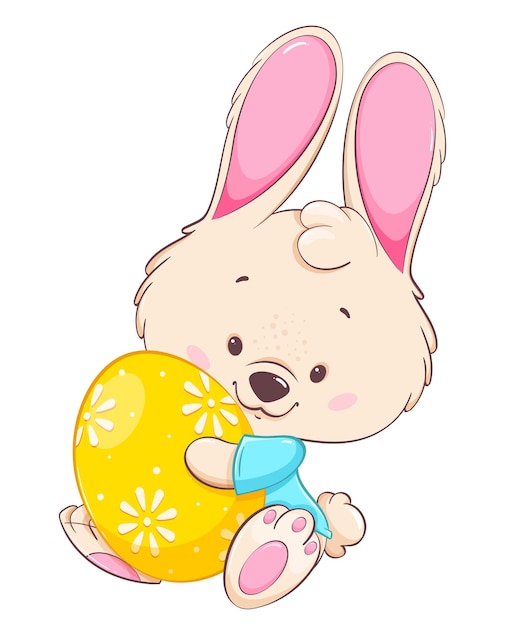 Feliz pascua conejito de pascua conejo de personaje de dibujos animados divertido con huevo de color