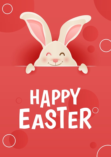 Feliz Pascua con el conejo gracioso para la celebración de abril en fondo rojo