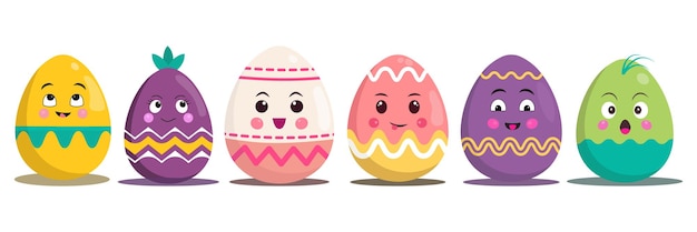 Feliz Pascua Conjunto de huevos de Pascua con diferentes texturas en un fondo blanco Vacaciones de primavera Ilustración vectorial Felices huevos de pascua