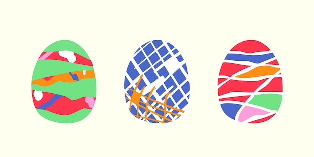 Feliz Pascua Conjunto de huevos de Pascua Símbolo de Pascua con patrón abstracto en estilo retro Vector