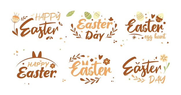 Feliz Pascua Día de Pascua letras y logotipos pegatinas de vacaciones Inscripciones planas vectoriales y logotipo