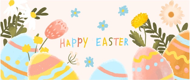 Feliz Pascua para el encabezado de vacaciones en un estilo dibujado a mano en un diseño de moda