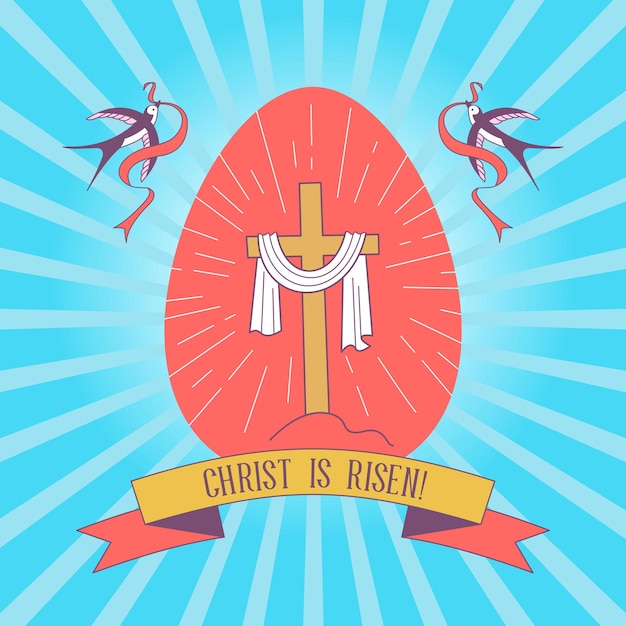 Feliz Pascua Huevo de Pascua con una cruz y el sudario de Turín