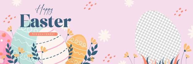 Feliz Pascua huevos coloridos con flores para cartel de estandarte en fondo plano de vector transparente