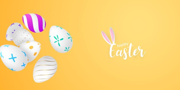 Feliz pascua con huevos decorados realistas hermoso diseño ilustración vectorial