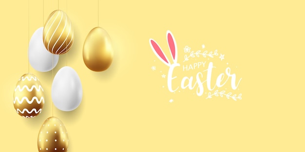 Feliz pascua con huevos decorados realistas hermoso diseño ilustración vectorial