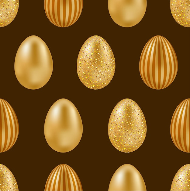 Vector feliz pascua con huevos dorados en 3d