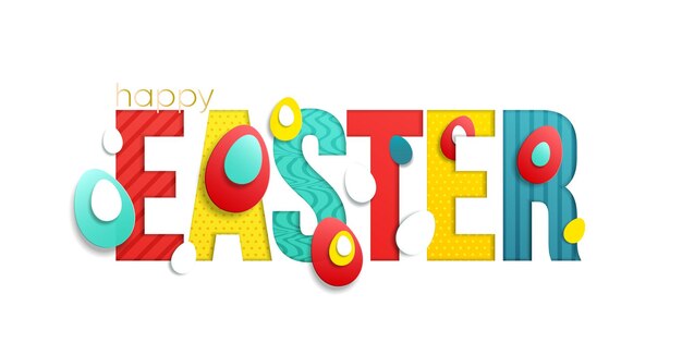 Feliz Pascua letras coloridas en estilo de corte de papel de moda ilustración vectorial EPS10