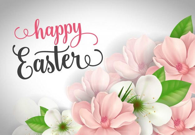 Feliz Pascua letras con flores de primavera