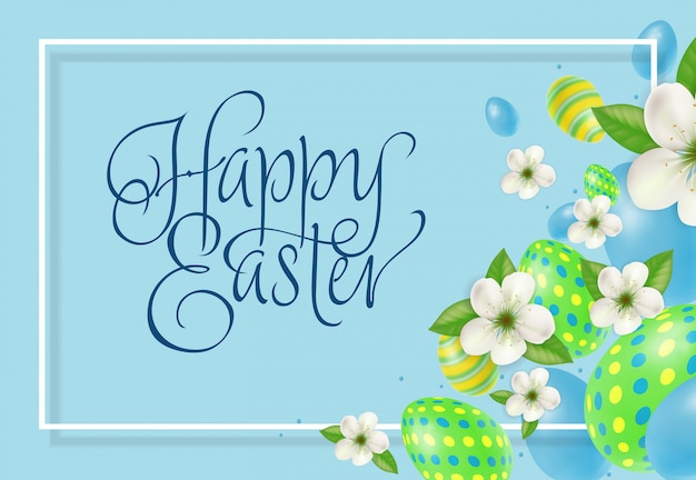 Feliz Pascua letras con huevos coloridos