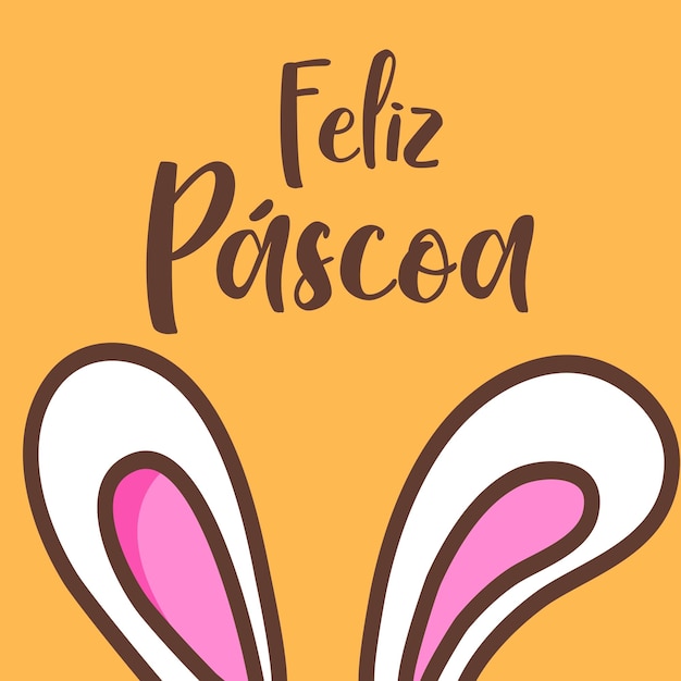 Feliz Pascua con lindo conejo y orejas tarjeta Vector