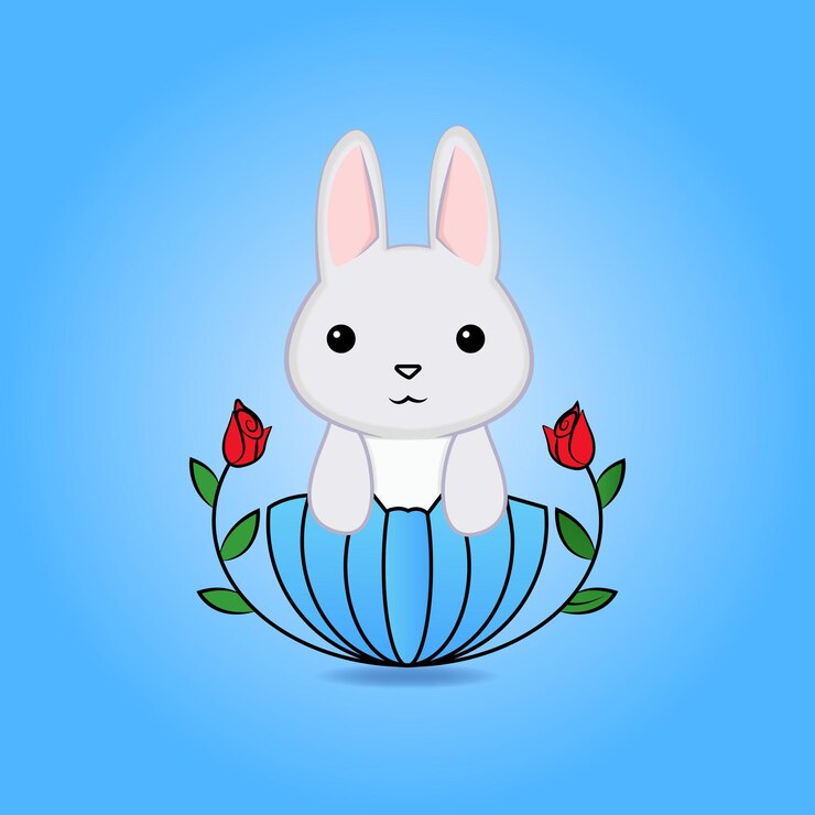 Feliz pascua con orejas de conejo y lindo vector de conejo Vector Premium
