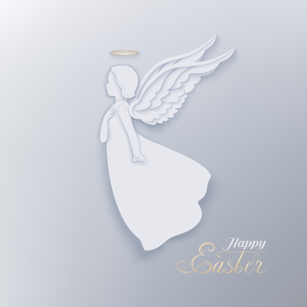 Vector feliz pascua papel cortado pancarta con ángel blanco