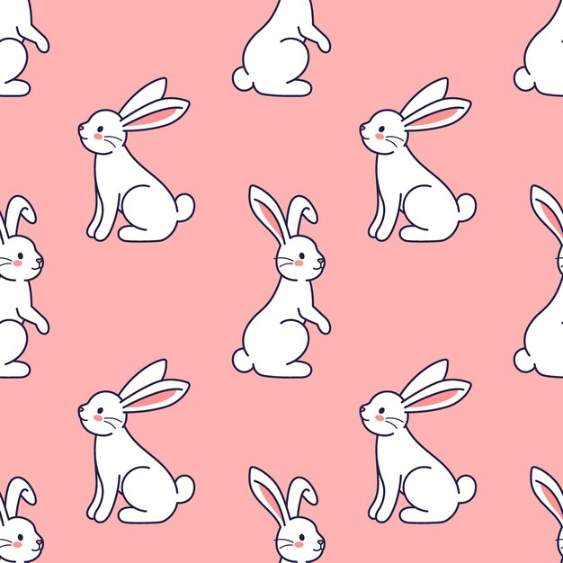 Feliz Pascua patrón sin costuras vector lindo conejo liebre ilustraciones de dibujos animados