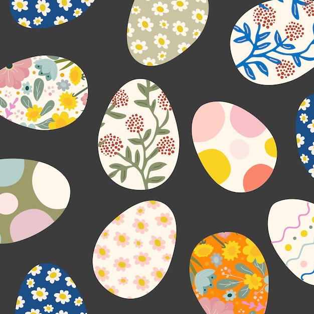 Feliz Pascua Patrón lindo con huevos de Pascua con flores abstractas para tarjetas de felicitación impresas