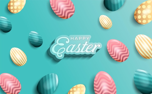 feliz pascua realista con huevos en estilo 3d