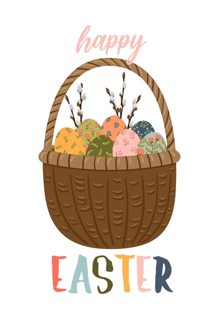 Feliz Pascua vector tarjeta con huevo primavera flores conejito Primavera plantilla para postales volantes pancartas