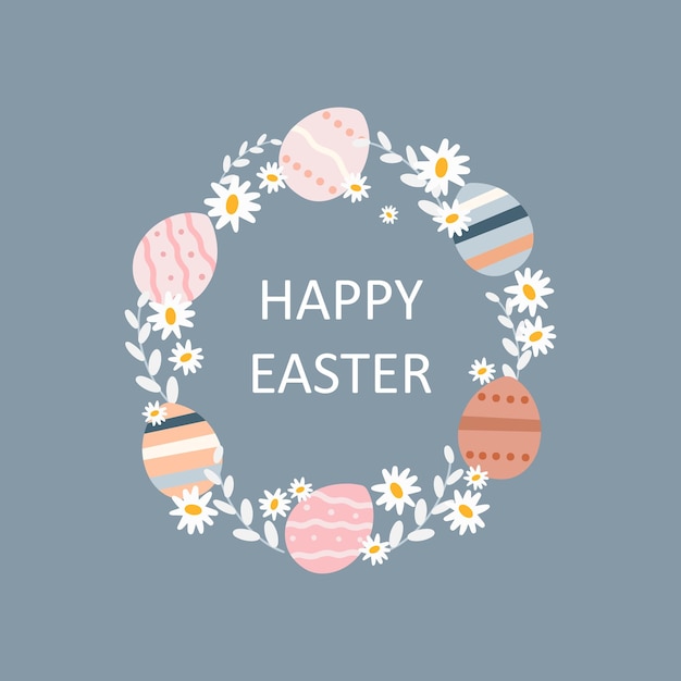 Feliz Pascua Vector Tarjeta Lindo Huevo y marco de flores Ilustración de Pascua para tarjeta de felicitación plantilla de banner