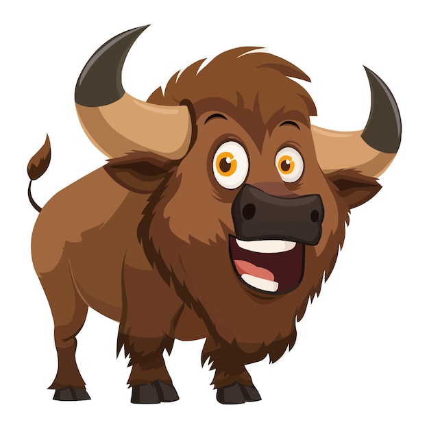un feliz personaje de dibujos animados de búfalo en un vector de fondo blanco