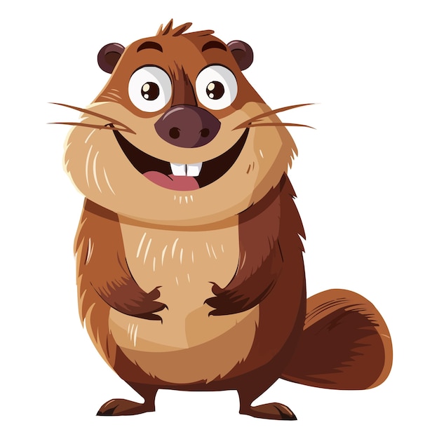 un feliz personaje de dibujos animados de castor sobre un fondo blanco