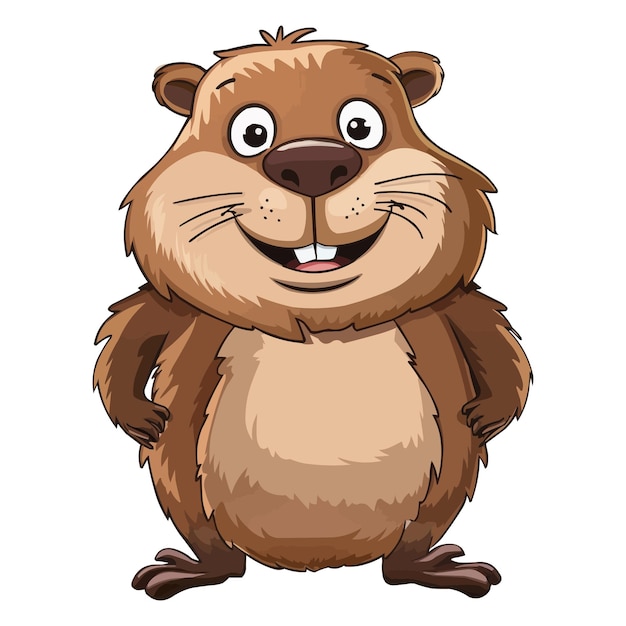 un feliz personaje de dibujos animados de castor sobre un fondo blanco