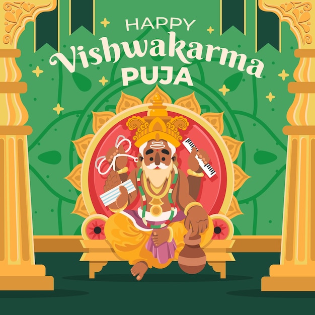 Feliz personaje de Vishwakarma Puja