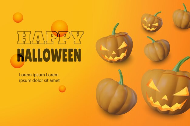 Feliz plantilla de banner de Halloween con calabazas 3D realistas jack o linterna