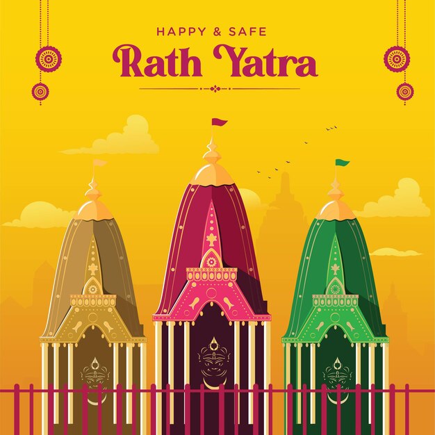 Vector feliz plantilla de diseño de banner de rath yatra