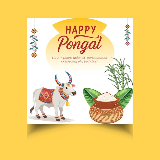 Feliz plantilla de publicación en las redes sociales de Pongal