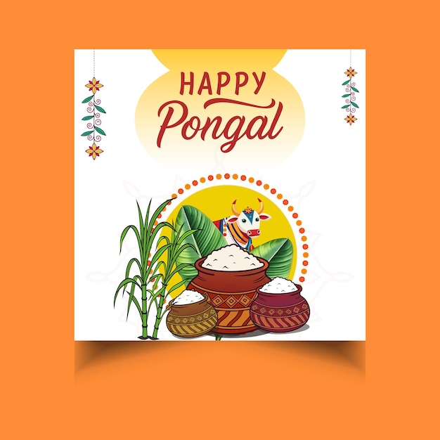 Feliz plantilla de publicación en las redes sociales de Pongal