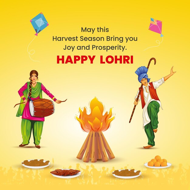 Feliz plantilla de tarjeta de felicitación del festival de Lohri