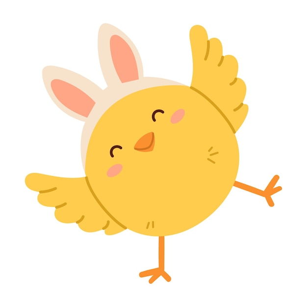 Feliz pollito con orejas de conejo de Pascua Ilustración vectorial aislada plana