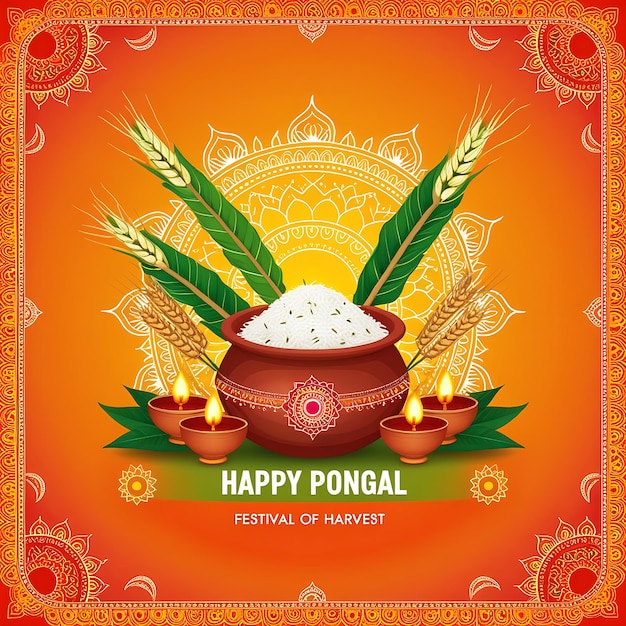 Feliz Pongal festival religioso del sur de la India ilustración vectorial de fondo