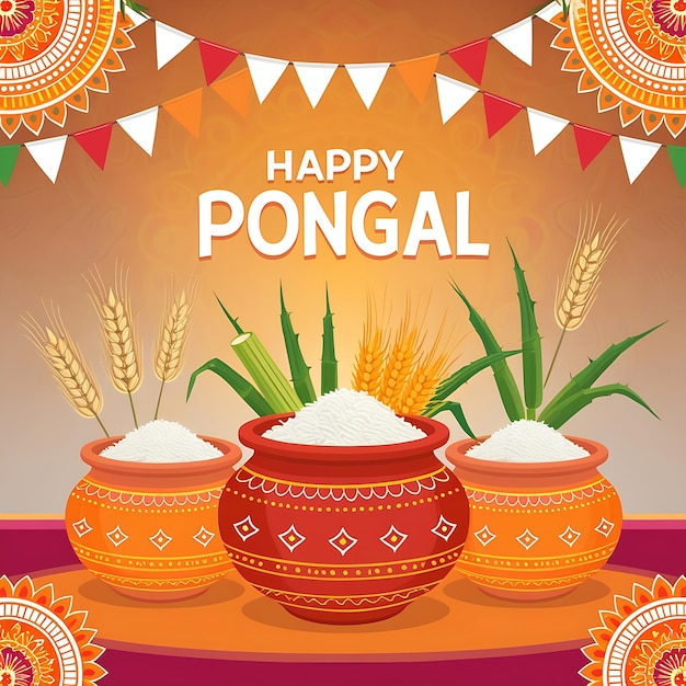 Feliz Pongal festival religioso del sur de la India ilustración vectorial de fondo