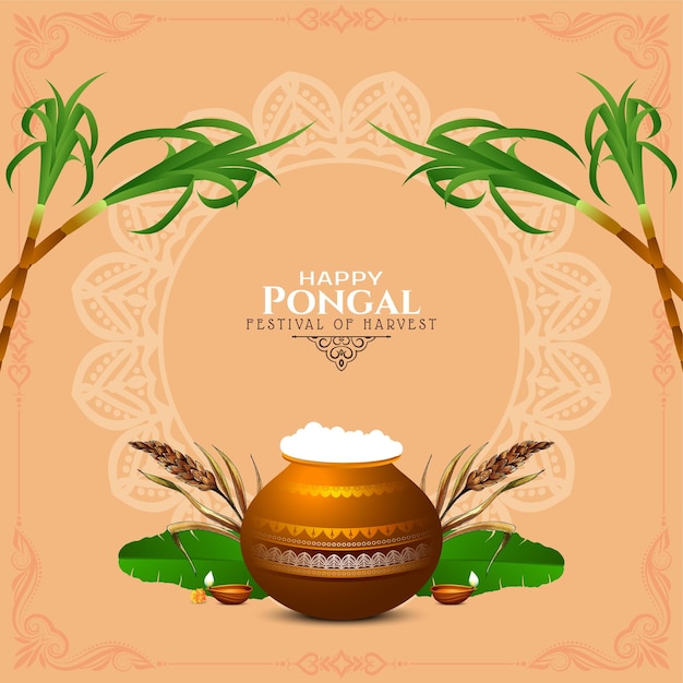 Feliz Pongal tarjeta del festival de adoración de la cosecha india
