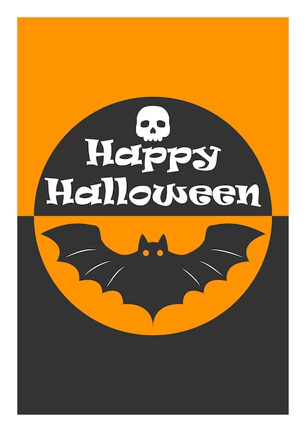 Feliz postal de halloween con murciélago y calavera