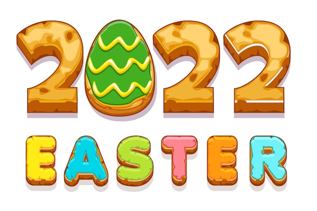 Vector feliz postal de pascua 2022, galleta con huevo. banner de pascua de ilustración vectorial con dulces para diseño gráfico.