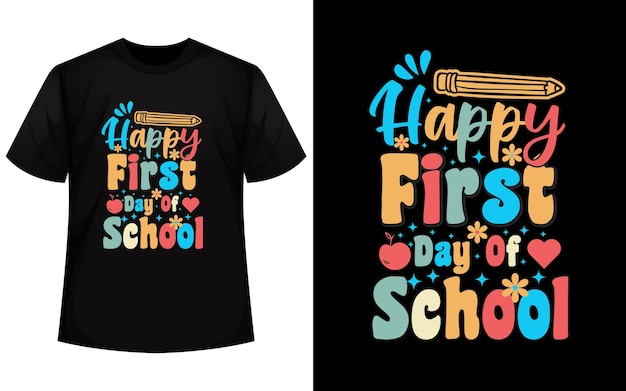 Feliz primer día de la escuela Diseño de camiseta con elemento de vector de regreso a la escuela