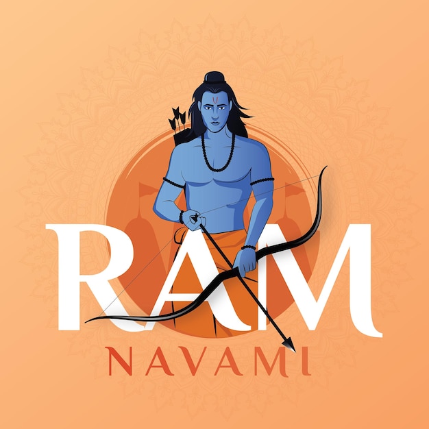 Vector feliz ram navami saludos en las redes sociales banner con ilustración vectorial