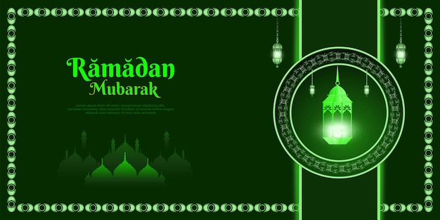Feliz ramadán mubarak color verde oscuro fondo diseño de carteles de redes sociales islámicas