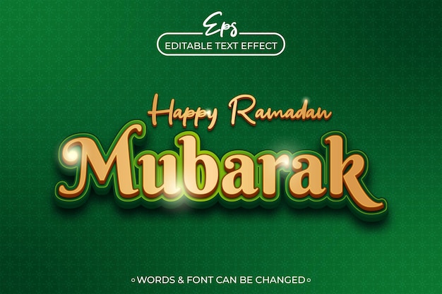 Vector feliz ramadán mubarak plantilla de efecto de texto editable