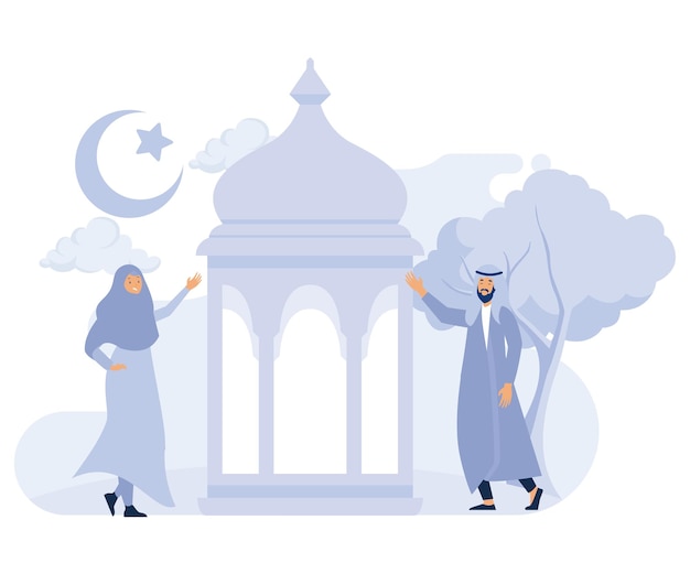 Feliz ramadán mubarak saludo concepto vector plano ilustración moderna