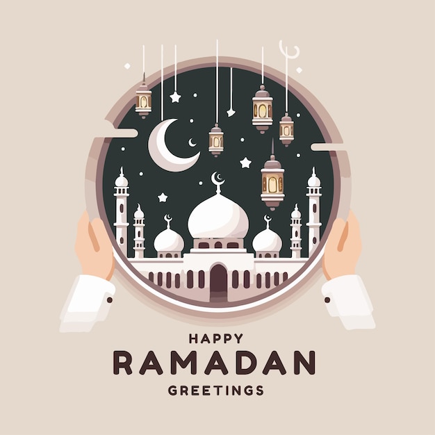 Feliz Ramadán Saludos Vector sencillo para las redes sociales