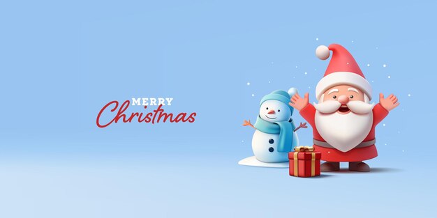 Feliz regalo de hombre de nieve de Santa 3D pancarta para la celebración de Navidad saludos con el