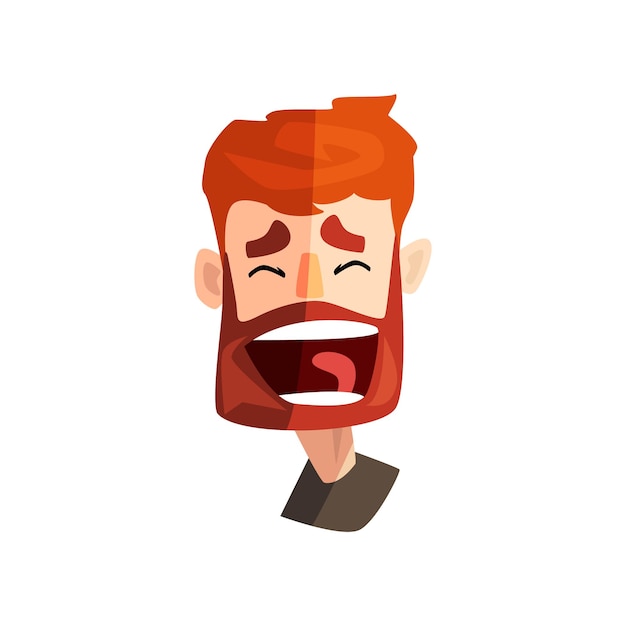 Feliz riendo pelirrojo barbudo hombre cara emocional avatar con vector de expresión facial ilustración sobre un fondo blanco