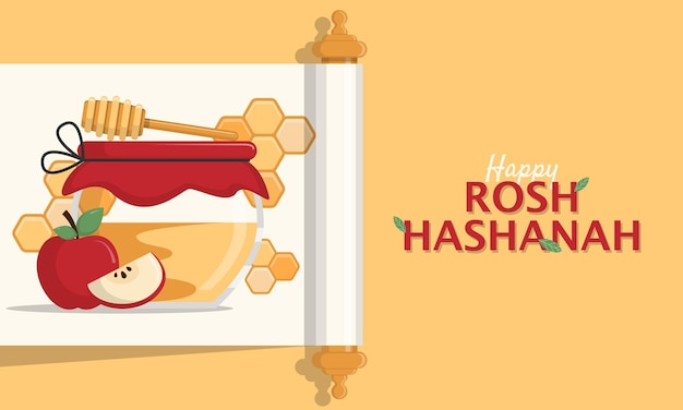 Feliz Rosh Hashanah Poster saludos de año nuevo judío en un pergamino