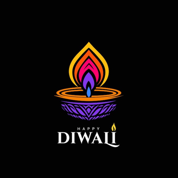 Feliz saludo de Diwali con el logo de la vela india Diya Deepak